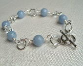 Angels and Spirit Guides - Angelite and Silver Bracelet - Blue Gemstone - Wire Wrapped Beaded Jewelry - Reiki Charged - Throat Chakra