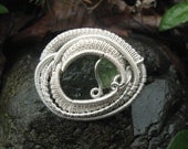 Moldavite and Green Tourmaline Brooch/Hatpin in Sterling Silver