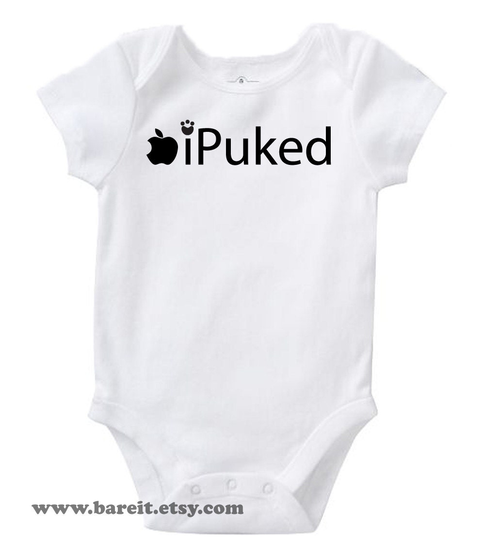 Ipuked Cute Baby Humor Funny Onesie/Creeper/Bodysuit Inspired by Apple iPod/iPood/iPeed Size 3, 6, 12, 18, 24 Months Color White