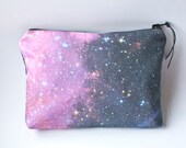 Pink and Black Galaxy Nebula Print Clutch Bag Space Purse Makeup Pouch