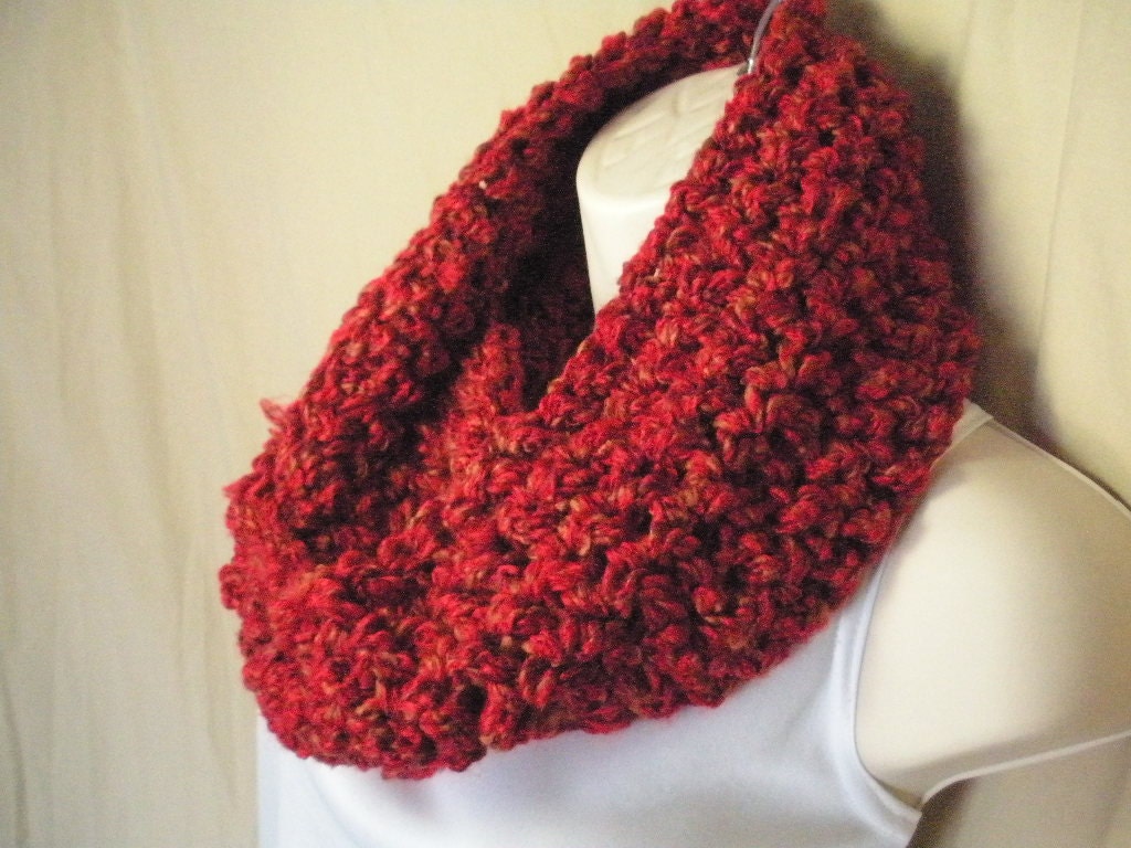 Red Cowl Infinity Circle Scarf Neckwarmer