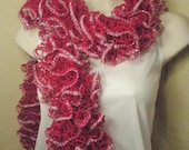 Hot Pink Ruffled Lacy Flamenco Knit Fashion Scarf