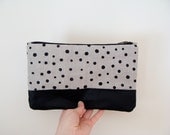 Zip Clutch Polka Dots Leather Linen