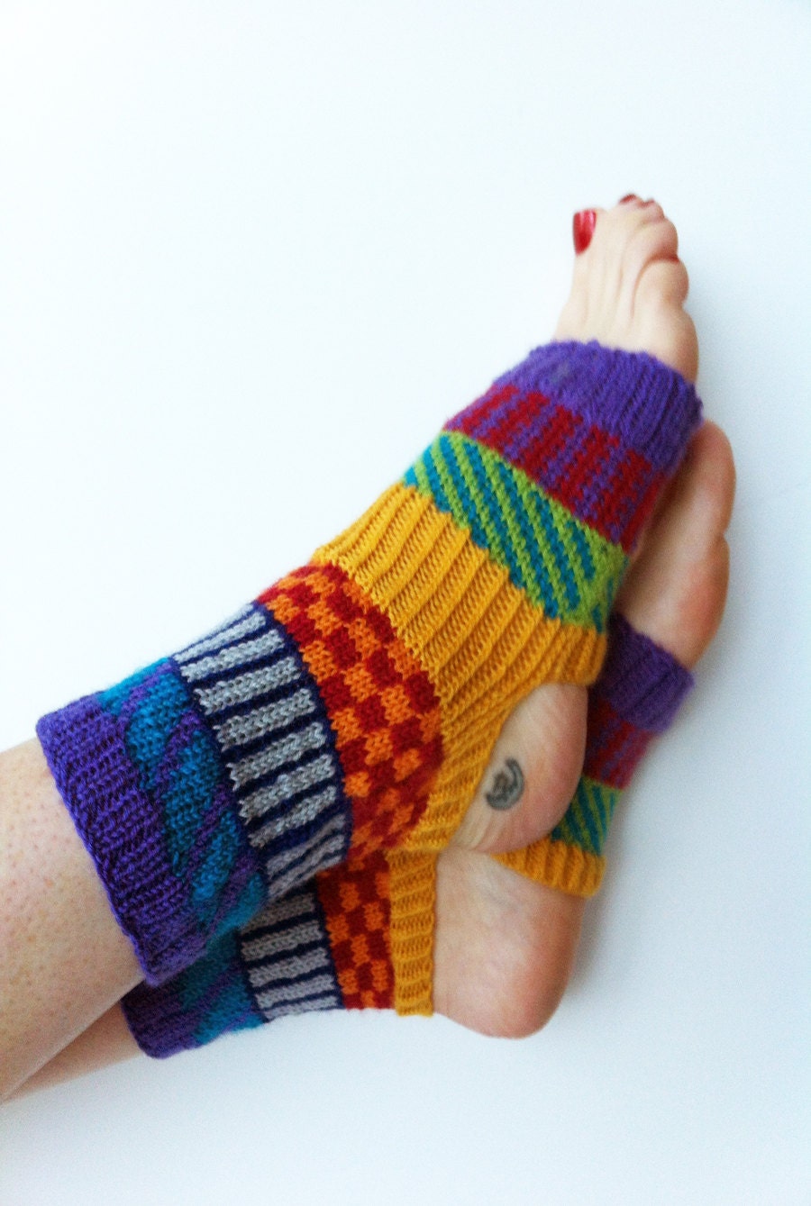 Hand Knit Narrow Yoga Socks - Pilates Socks - PiYo Socks - Dance Socks - Pedicure Socks Flip-flop Socks - Fun - Whimsical