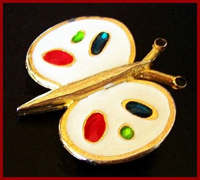 Vintage Butterfly Brooch Pin Enamel Paint red blue green Gold Metal Spring Jewelry 1 3/4" VG