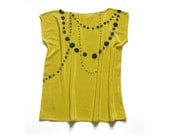 SALE // hand painted silk top.  Ink Beads on Chartreuse // ready to ship