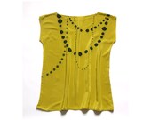 SALE // hand painted silk top.  Ink Beads on Chartreuse // ready to ship