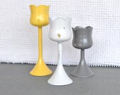 Yellow Grey Gray White Tulip Floral Shabby Chic Candleholders Upcycled Painted Metal Set of 3 Spring Summer Bright Decor