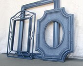 Ornate Vintage Oxford Blue Frames- Upcycled Painted OPEN frames Denim Blue Navy Modern Home Decor Beach Cottage Coastal