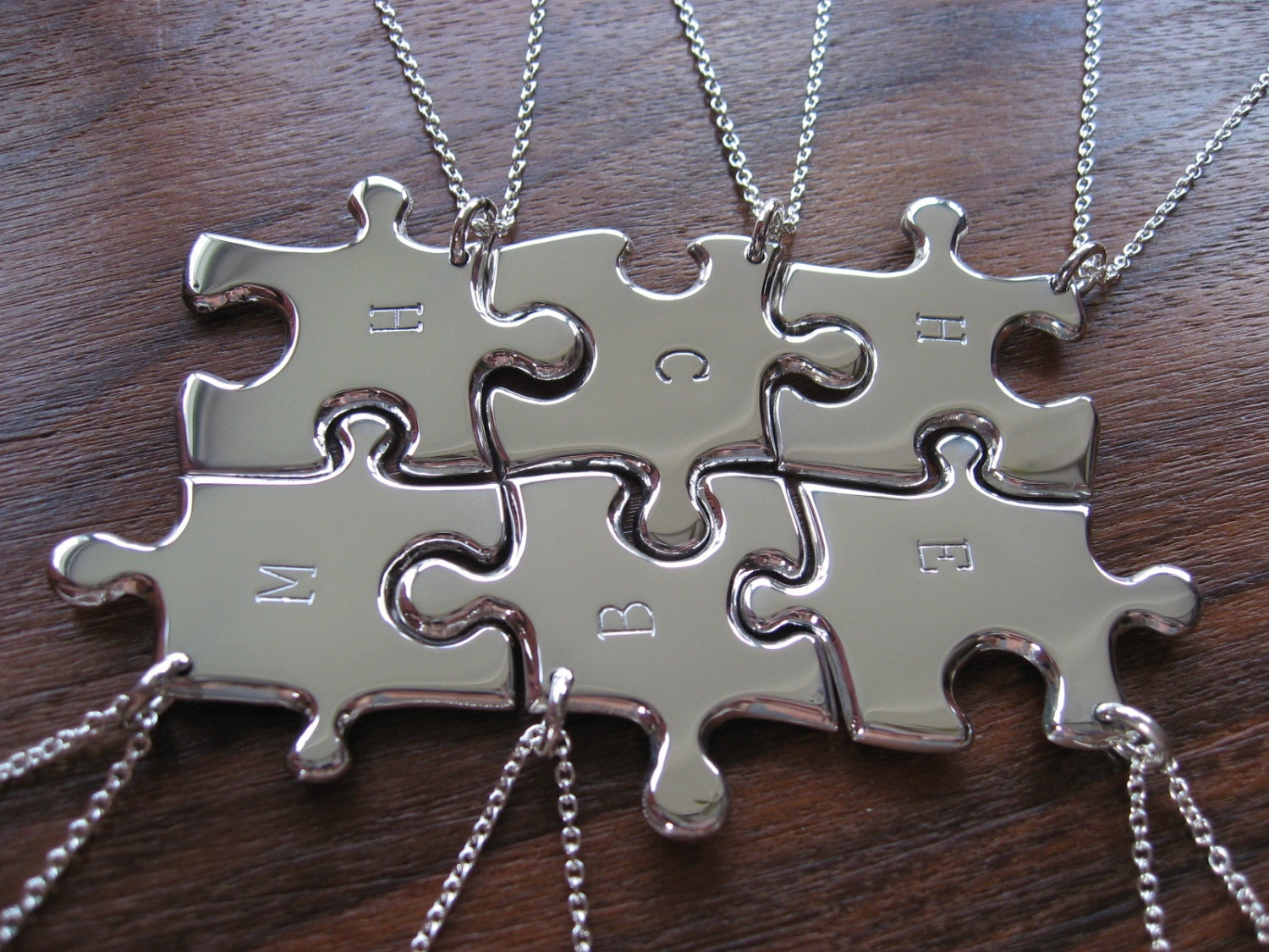 Six Initial Stamped Silver Pendant Necklaces