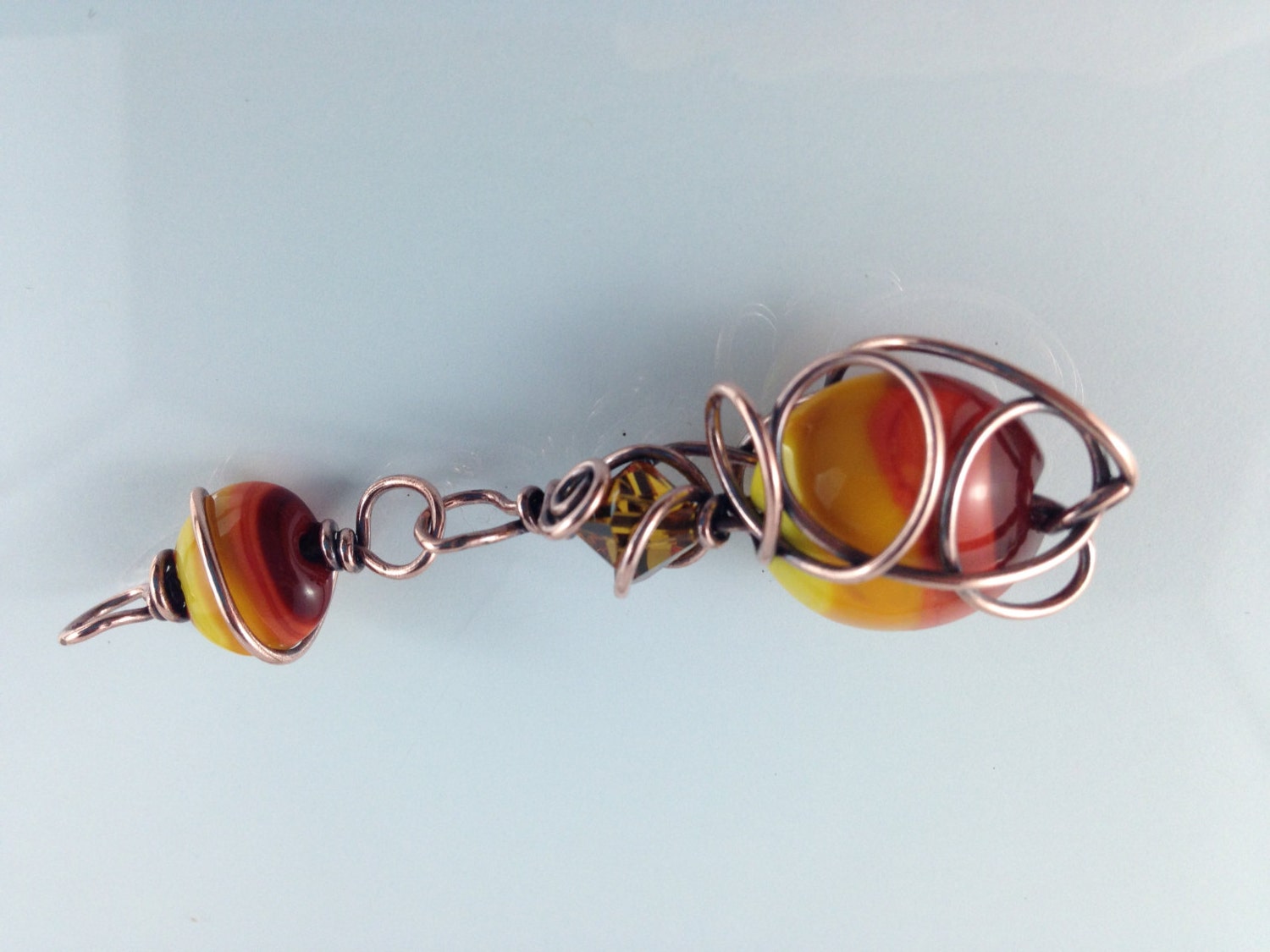 Spring/Summer, Beach, Coral, Orange, Brown, Sunset, Copper, Wire Doodle Pendant