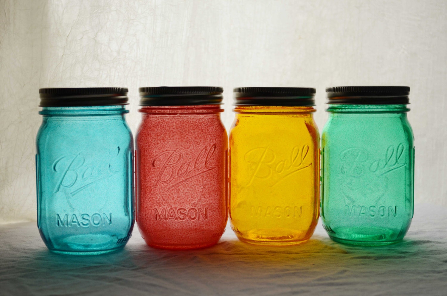Stained Glass Mason Jars, Set of 4 - Sunset On The Beach