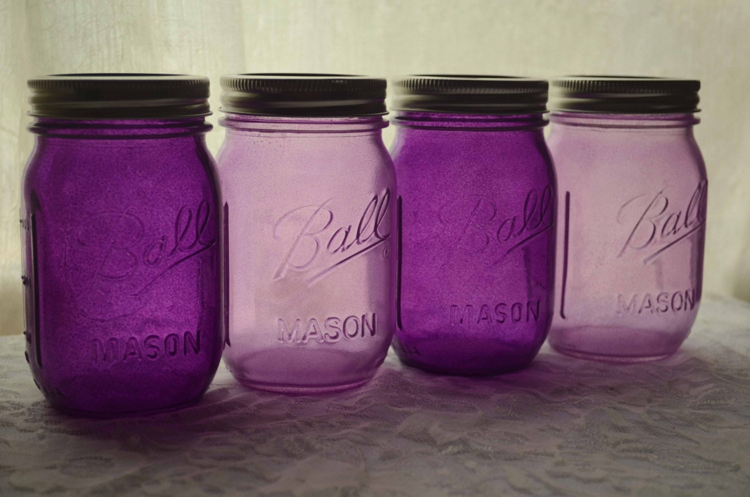 Stained Glass Mason Jars, Set of 4 - Passionately Purple & Madly Mauve