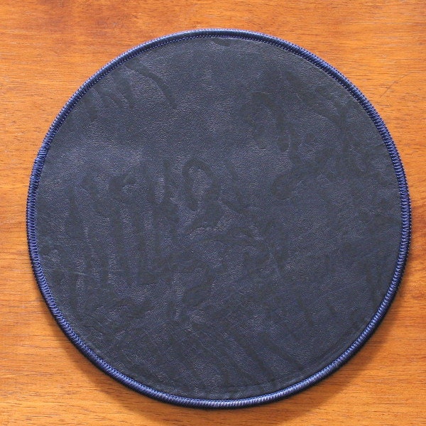 10 inch Mission Leather and Felt Lamp or Art Pottery Pad or Doily NAVY BLUE LAMBSKIN