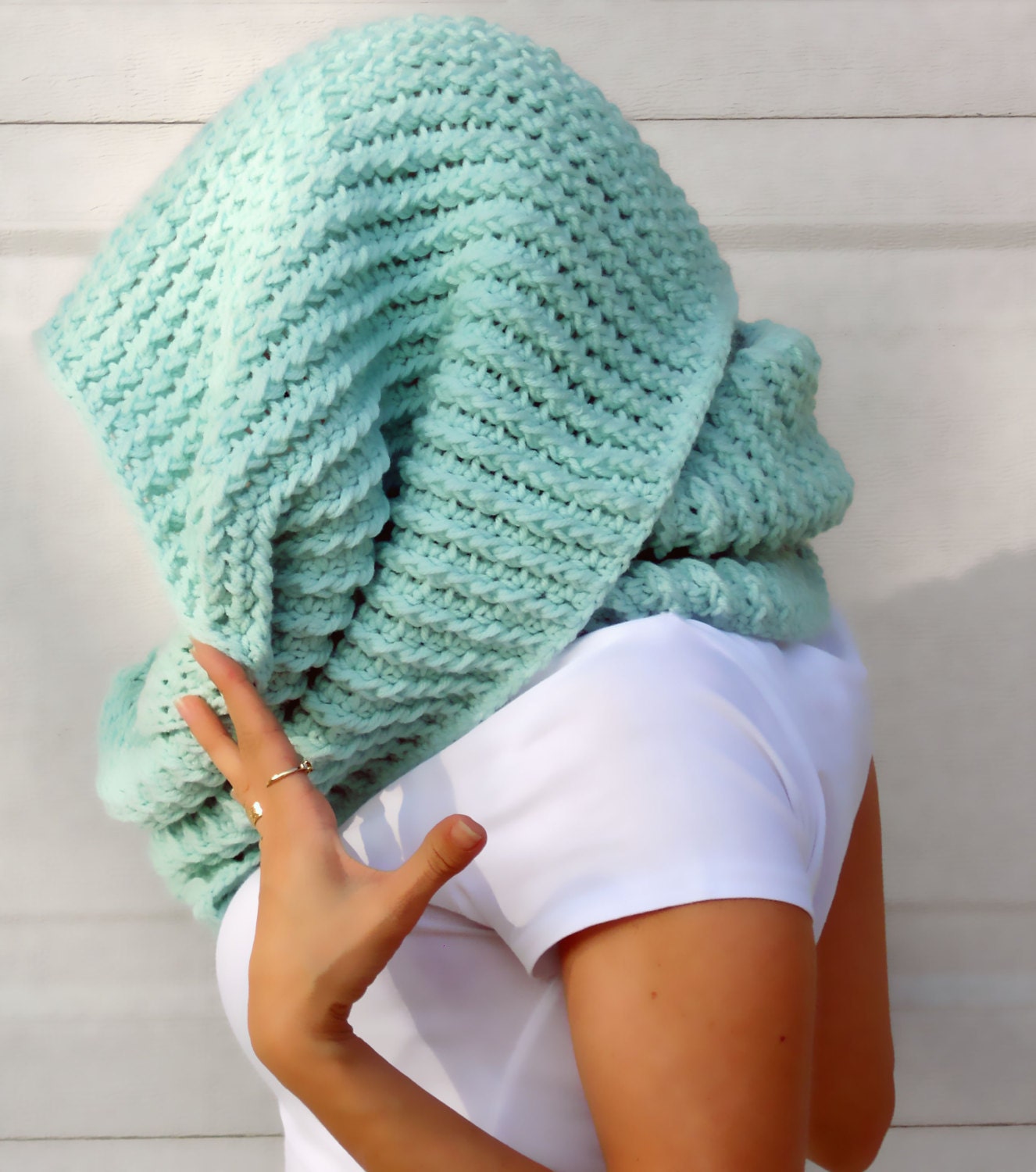 pastel green winter crochet infinity scarf, winter hooded cowl, crochet snood
