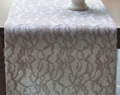 Cream Burlap and Lace Table Runner (8')  - Romantic Wedding Table Runnners - Rustic Wedding Table Runners - White Burlap