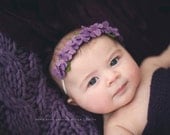 Vintage Garland Style Headband with Purple Wool Felt Flowers,  Headband & Photo Prop, Flower Girl Crown, or Wreath, Fairy Crown