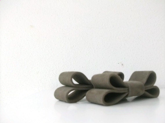 Taupe Suede Bow Shoe Clips