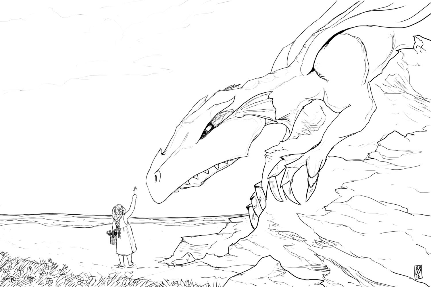 Flower Girl and Dragon - Art Print by Brice Shultz - 8"x12" Print - Inked Variant