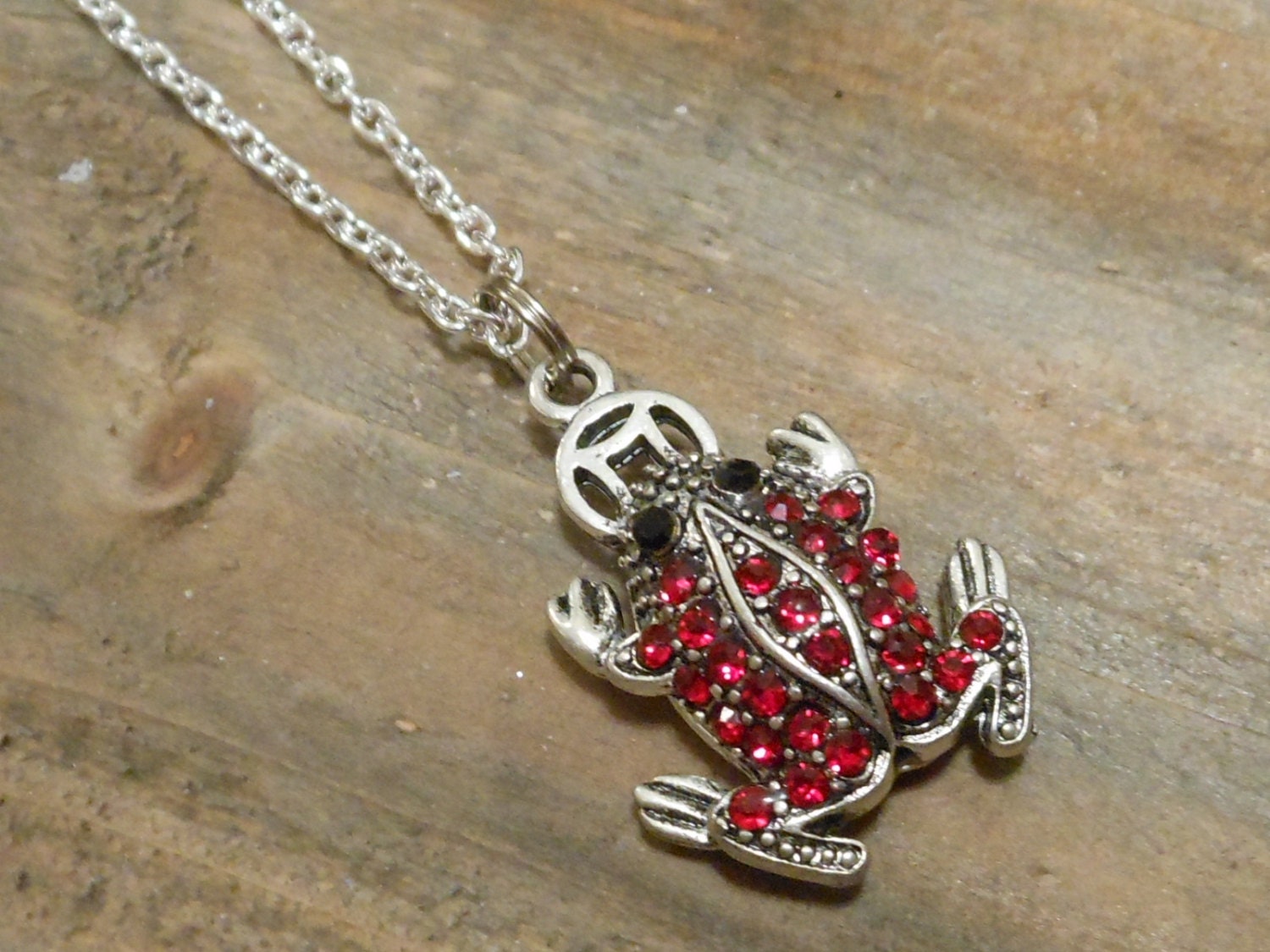 Rhinestone Frog Necklace - Silver Frog Necklace - Rhinestone Frog Pendant - Rhinestone Necklace