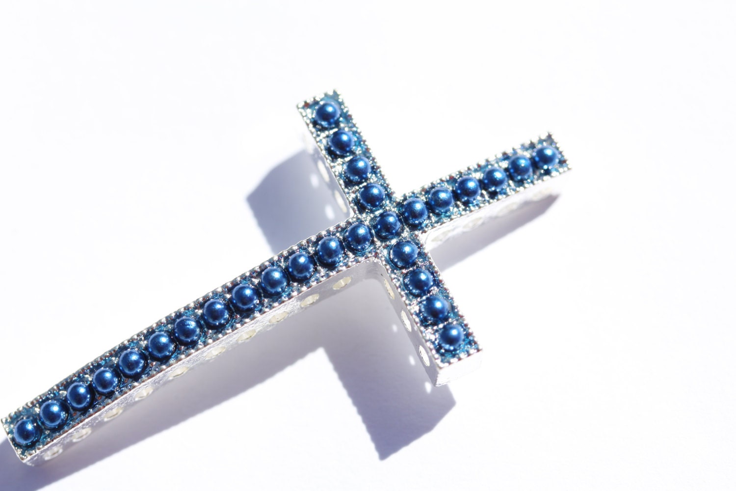 Navy Blue with Silver Pearls Cross Connector Rhinestone Crystal Bracelet Connector Basketball Wives Earrings