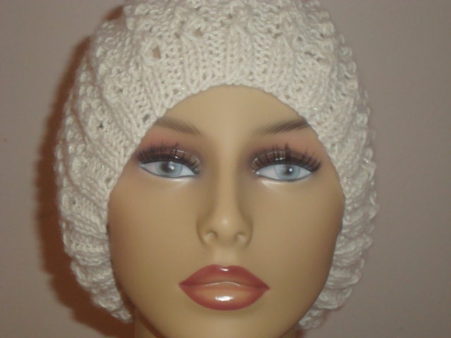 Knit Hat Ivory.Lace.Sparkle. Cable.New item.Spring/Winter.
