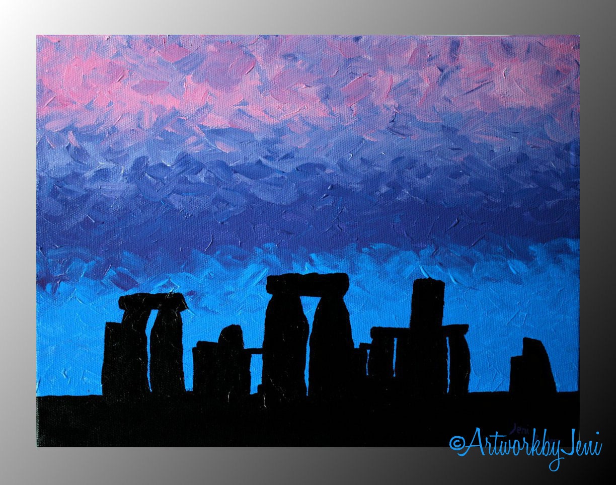 Stonehenge Painting AcRyLiC on Canvas tHiCk TeXtUrEd Original Artwork 12" x 9" by ArtworkbyJeni - "Dusk Entwines Stonehenge"