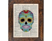 The Sweetest of Sugar Skulls Original Collage Print on an Unframed Upcycled Bookpage