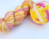 Self Striping Sock Yarn, Superwash Merino, Cashmere and Nylon Fingering Weight, in "Mini Roses"