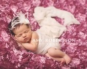 Swiss Alps Rosette Headband Skinny Elastic Rosette photo prop by London Raquel Ivory Blessing Headband
