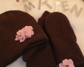 Recycled, Upcycled, Repurposed Wool Sweater Mittens & Hat Set