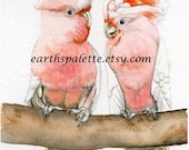 Pink cockatoo bird painting 5x7 print from original watercolor painting exotic tropical bird wall art Earthspalette