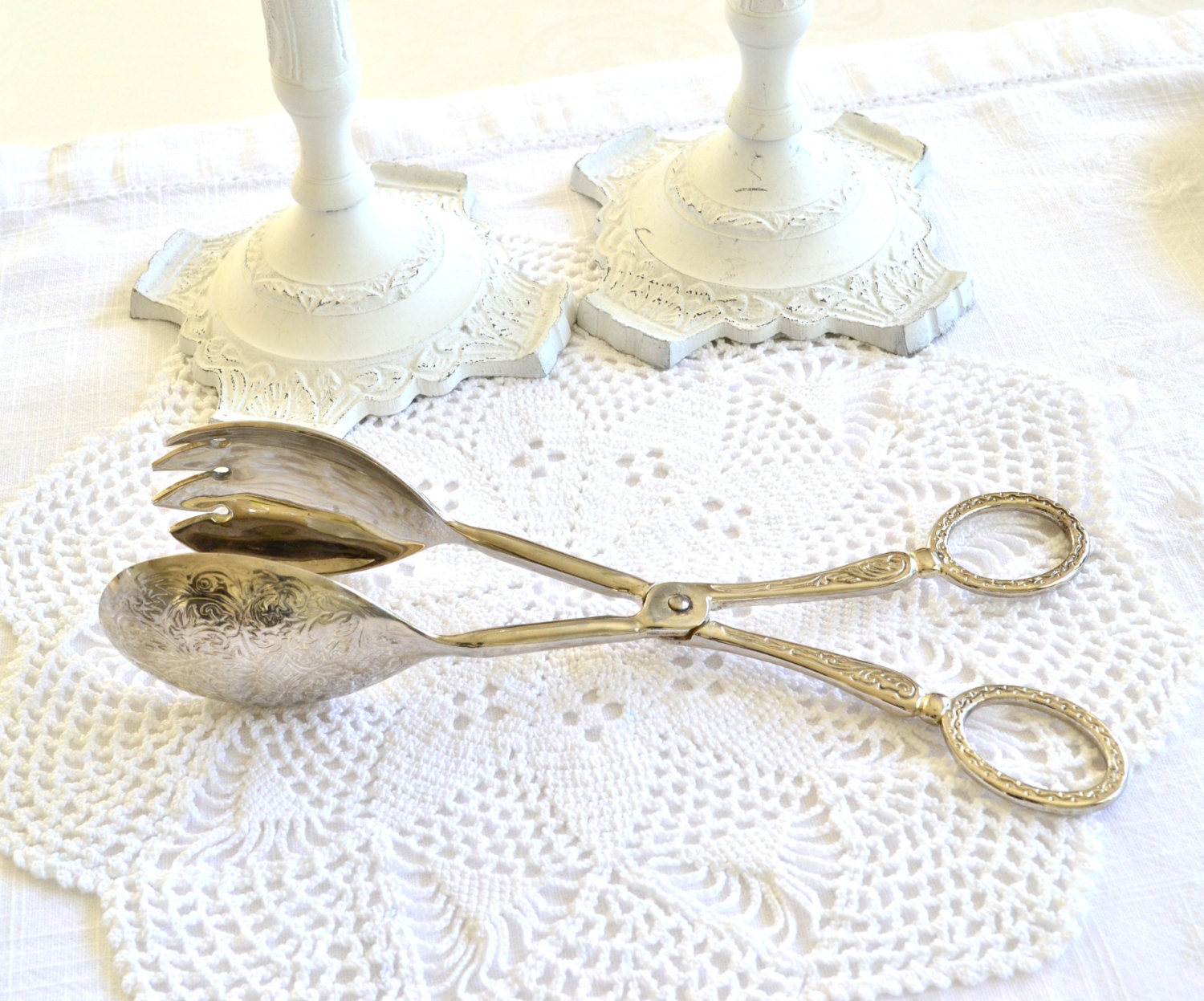 Serving tongs  vintage silver plate wedding table salad server