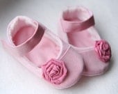 Baby girl shoes Pink mary janes with flower, Ballerina slippers, Ballet flats - MartBabyAccessories