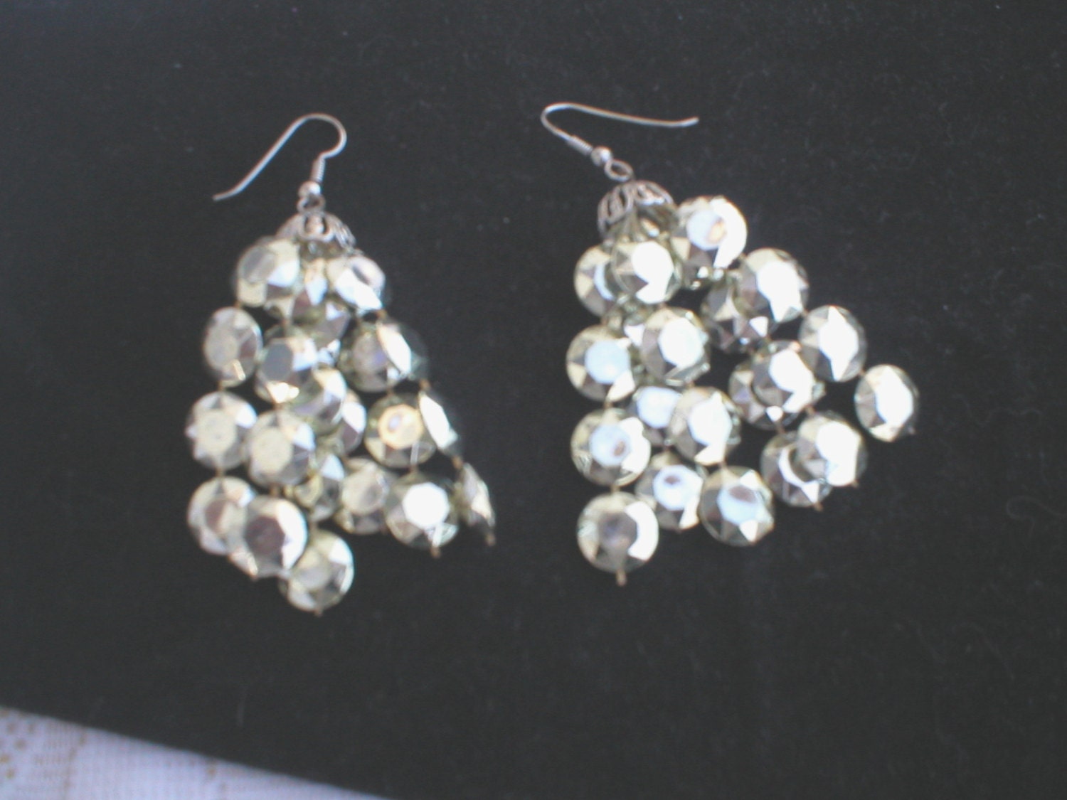 Vintage Dangle Beaded Pierced Earrings Silver Color Shiny Whimsical Gypsy Unique Jewelry