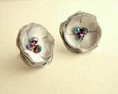 Light Silver Flower Earrings, Fabric Flower Posts, Light Grey Studs, Small Satin Fabric Flowers, Bridal Jewelry Gray Accessories