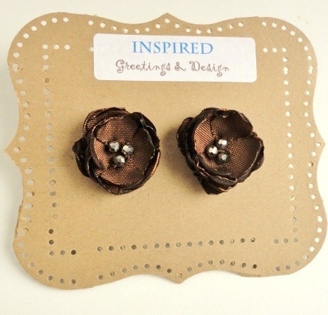 Brown Stud Flower Earrings, Small Fabric Studs, Posts, Rustic Fall Accessories, Cocoa Bridal, Rustic Autumn