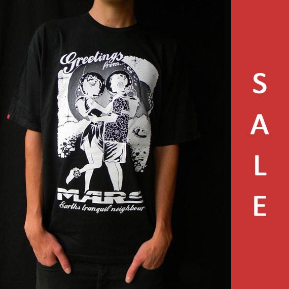 SALE- Greetings from Mars -  Black Mens Space Mars T-shirt