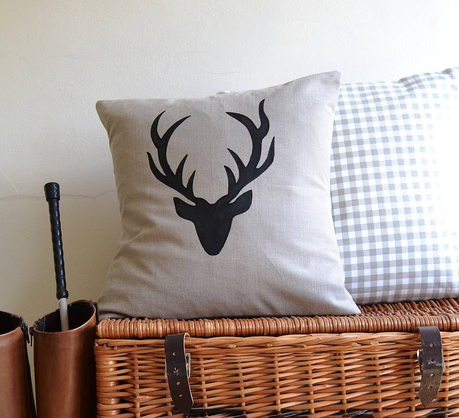 Deer Pillow  / Stag Antlers Silhouette Cushion