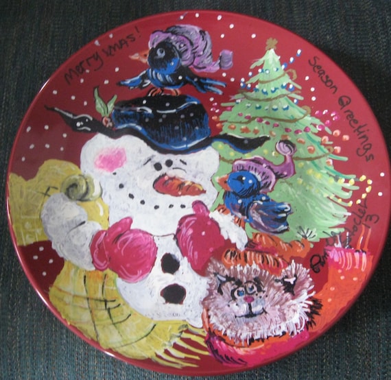11 inch Dark Red Ceramic Hand Painted Plate for Christmas Time It's Looking a lot Like Christmas