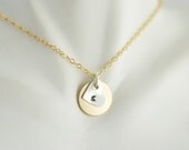14kt gold disc necklace, Personalized necklace,Handstamped Jewelry, sterling silver initial heart charm ,womens necklace, womens jewelry