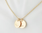 Mother necklace, Gold disc necklace initial, Personalized Hand Stamped necklace, Small gold disc necklace