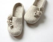 Women slippers - felted wool slippers from natural beige wool with roses - weddings gift - made to order - Mothers day gift