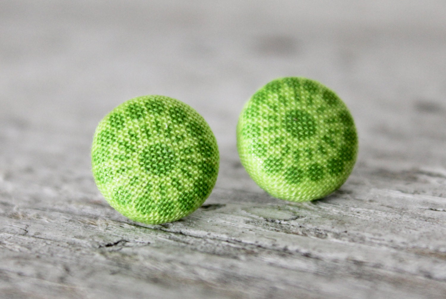 Button earrings - green earrings - flower earrings -  flower jewelry - button studs - fall stud earrings