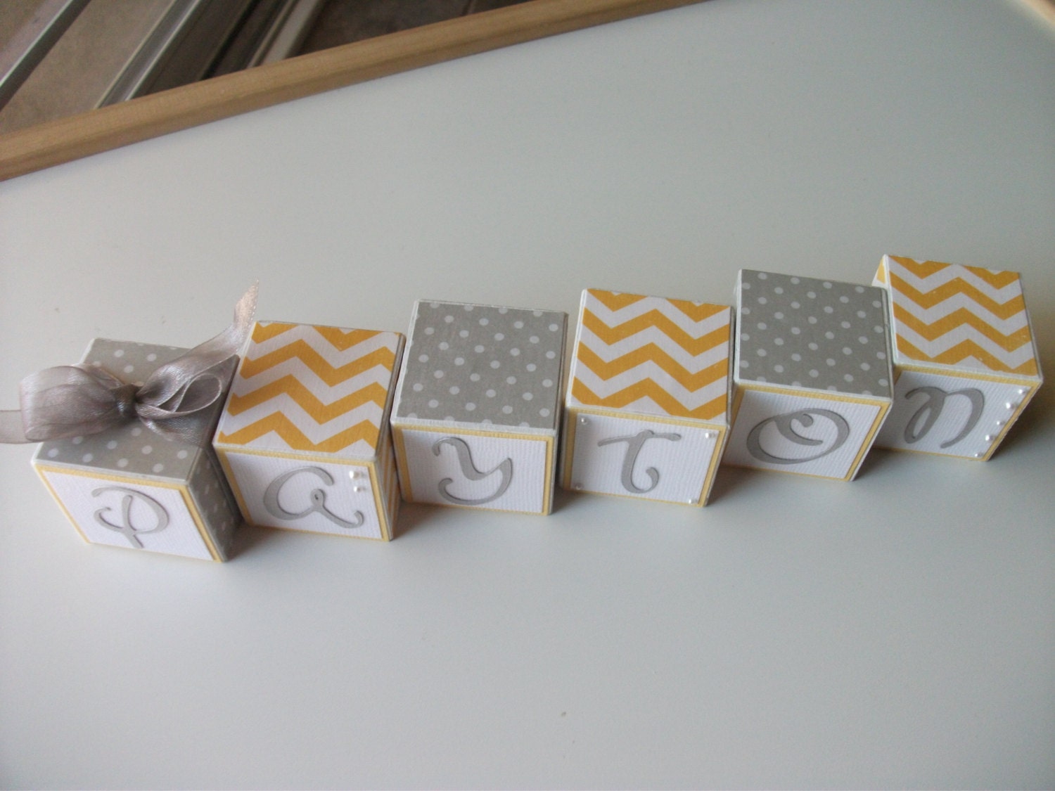 Baby Name Blocks - Wooden Blocks - Gray and Yellow Chevron