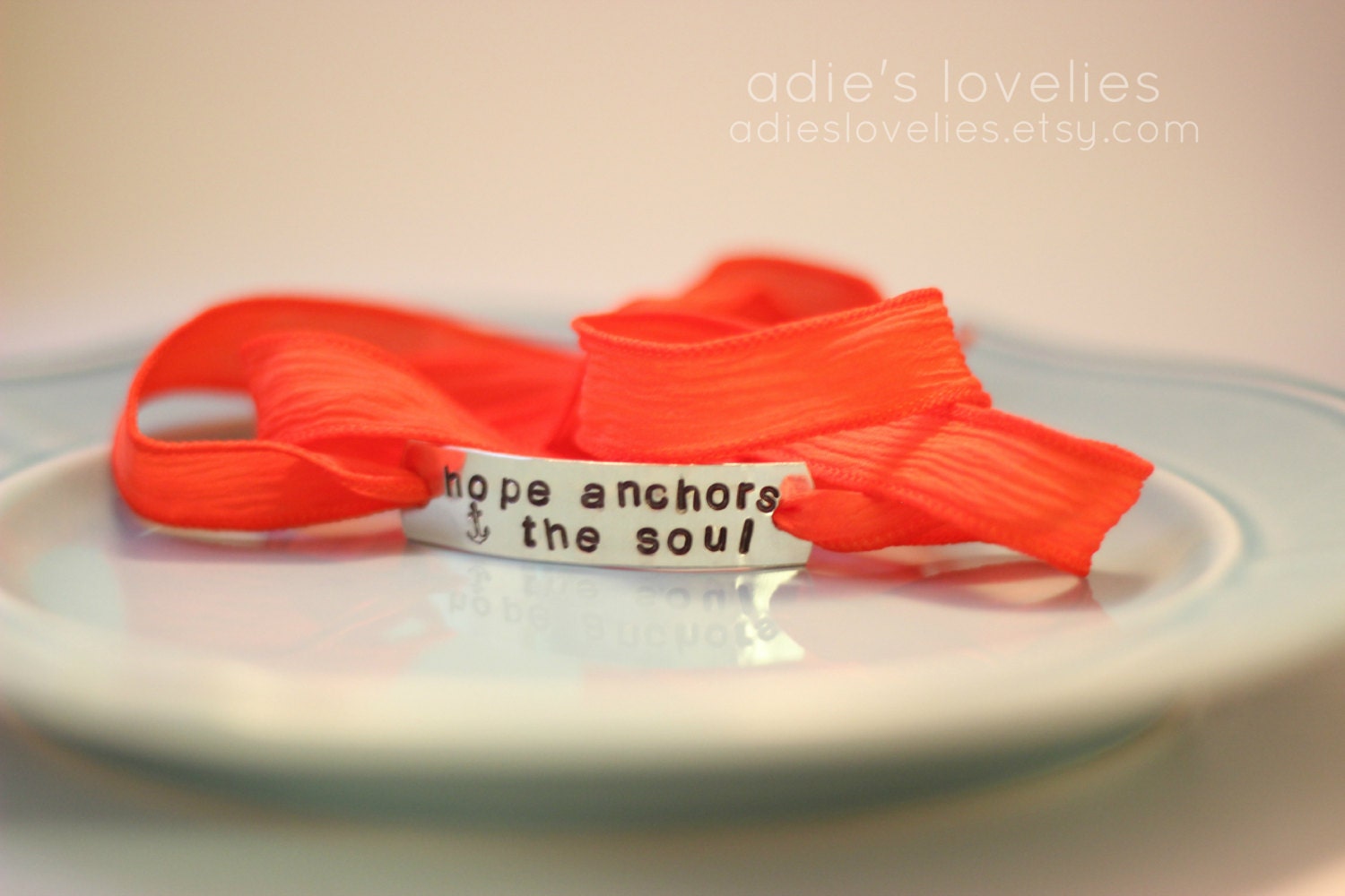 Silk Ribbon Wrap Bracelet - Hand-stamped - Hope Anchors the Soul - Arrow - Choose Your Colors