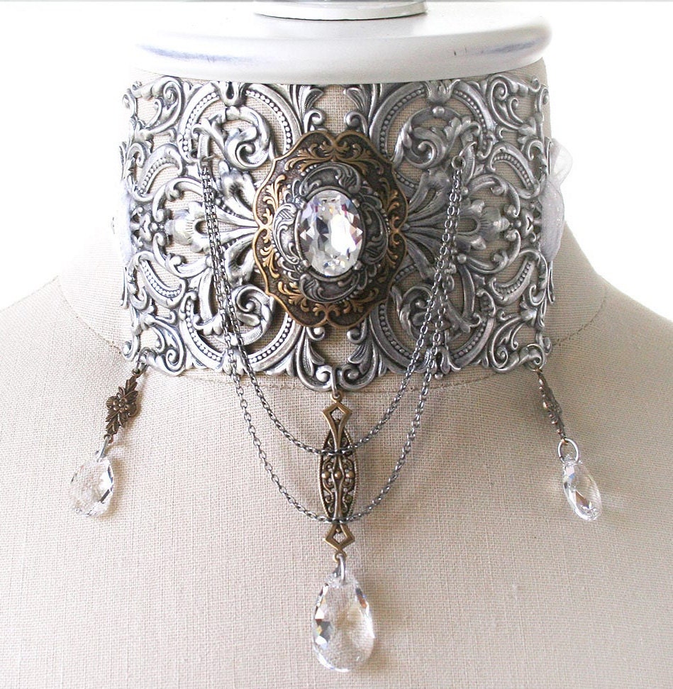 DEVOTION Victorian Steampunk bridal wedding choker with Swarovski crystal, free gift boxing
