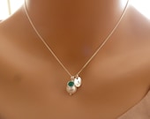 Hand Stamped Initial Necklace - Sterling Silver necklace - Birthstone Initial Charm Pendant  Sterling Silver