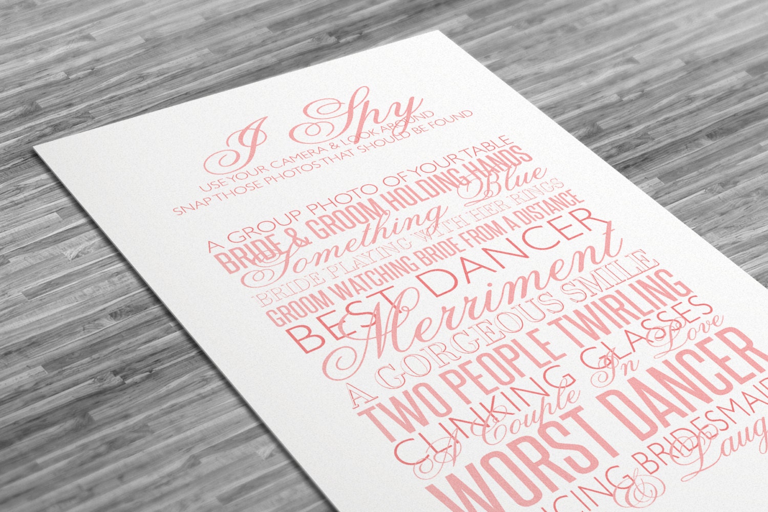 Quick Printable - Wedding Reception- I Spy Game - Pink