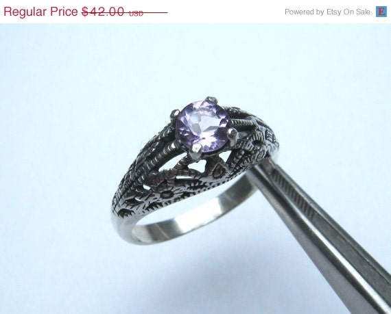 SPRING FLOWERS SALE Charming Genuine Brazilian Amethyst and Marcasite in Sterling Silver Ring